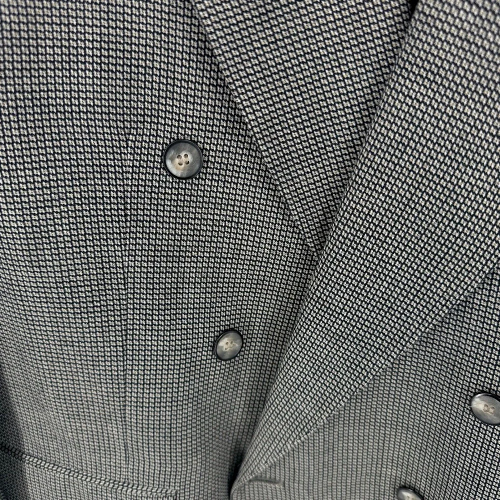 Vtg Bachrach Double‎ Breasted Houndstooth Blazer Jacket 44L USA Made Black White